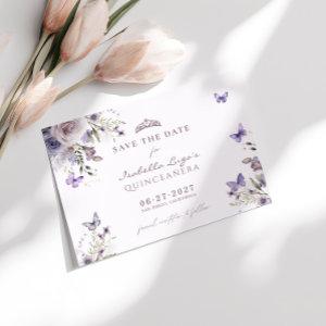 Save The Date Quinceañera Purple Butterfly Floral