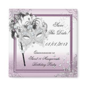 Save The Date Quinceanera Sweet 16 Masquerade Pink Magnet