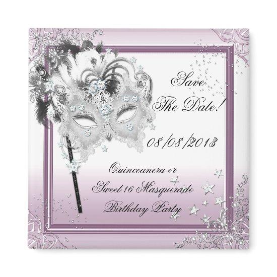 Save The Date Quinceanera Sweet 16 Masquerade Pink Magnet
