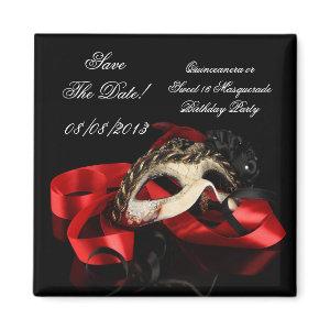 Save The Date Quinceanera Sweet 16 Masquerade Red Magnet