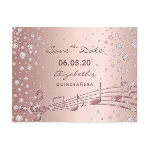 Save the Date rose gold glam Quinceañera party Postcard