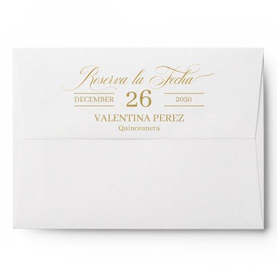 Save the Date Spanish Quinceanera with Gold Envelope