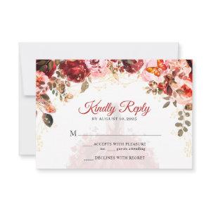 Scarlet Elegance Floral Princess Quinceañera RSVP Card