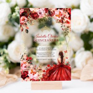 Scarlet Elegance Gold Enchanted Floral Quinceanera Acrylic