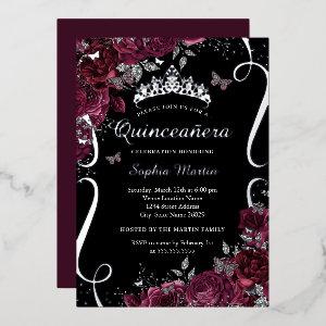 Scroll Floral Elegant Burgundy Quinceanera Foil