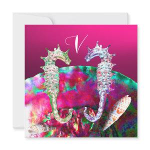 SEAHORSES BEACH WEDDING MONOGRAM, Pink black
