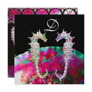 SEAHORSES BEACH WEDDING MONOGRAM, pink blue black