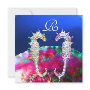 SEAHORSES BEACH WEDDING MONOGRAM, pink blue black