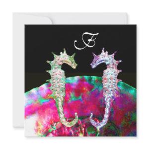 SEAHORSES BEACH WEDDING MONOGRAM, pink blue black
