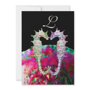 SEAHORSES BEACH WEDDING MONOGRAM, pink blue black
