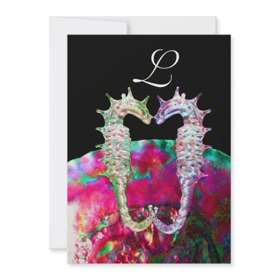 SEAHORSES BEACH WEDDING MONOGRAM, pink blue black