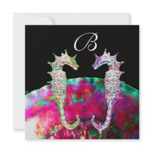 SEAHORSES BEACH WEDDING MONOGRAM, pink blue black