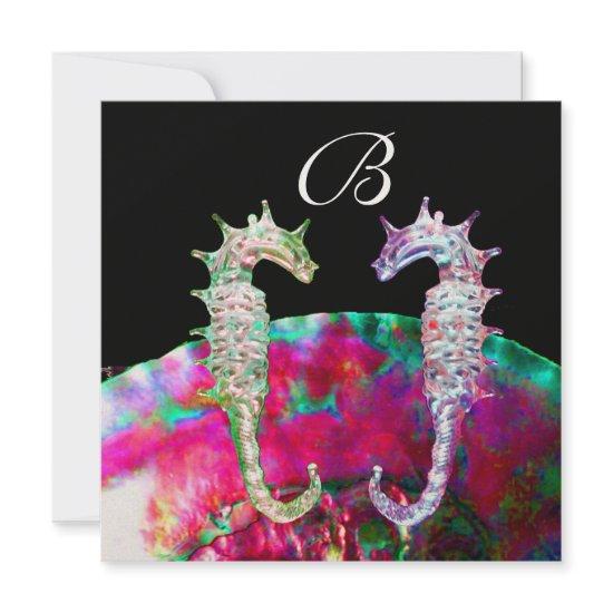 SEAHORSES BEACH WEDDING MONOGRAM, pink blue black