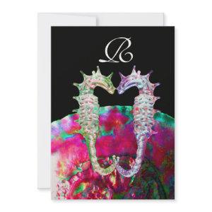 SEAHORSES BEACH WEDDING MONOGRAM, pink blue black