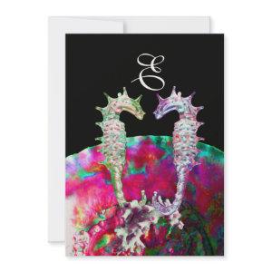 SEAHORSES BEACH WEDDING MONOGRAM, pink blue black