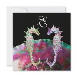 SEAHORSES BEACH WEDDING MONOGRAM, pink blue black