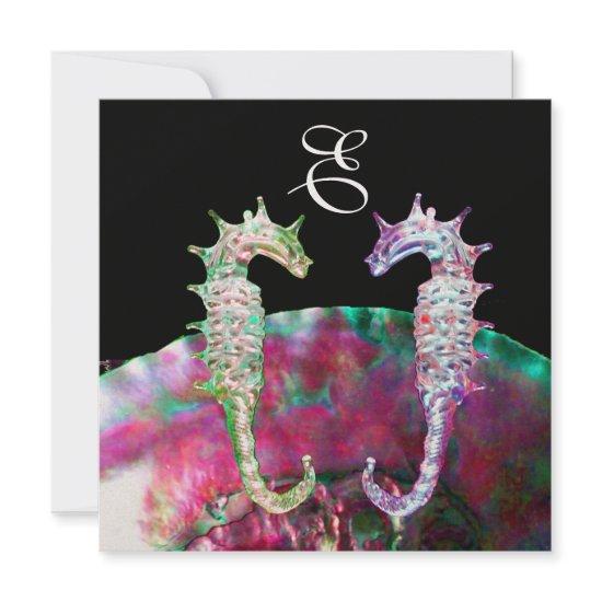 SEAHORSES BEACH WEDDING MONOGRAM, pink blue black