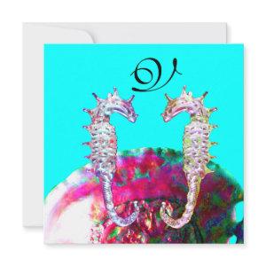 SEAHORSES BEACH WEDDING MONOGRAM, pink blue black