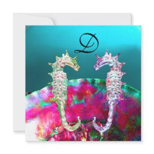 SEAHORSES BEACH WEDDING MONOGRAM, pink blue black