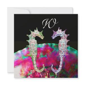 SEAHORSES BEACH WEDDING MONOGRAM, pink blue black