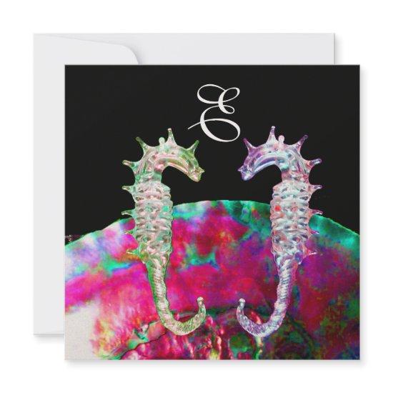 SEAHORSES BEACH WEDDING MONOGRAM, pink blue black