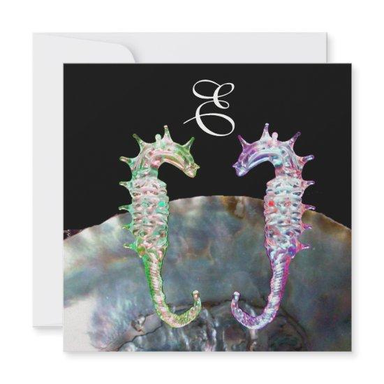 SEAHORSES BEACH WEDDING MONOGRAM, pink white black