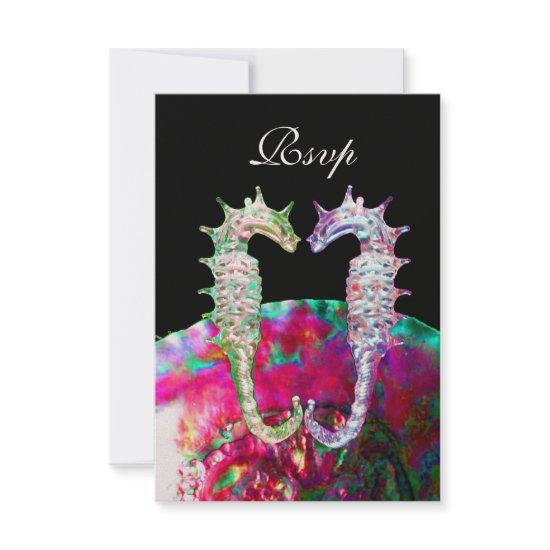 SEAHORSES BEACH WEDDING MONOGRAM,RSVP pink  black RSVP Card