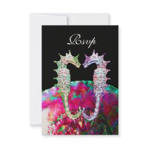 SEAHORSES BEACH WEDDING MONOGRAM,RSVP pink  black RSVP Card