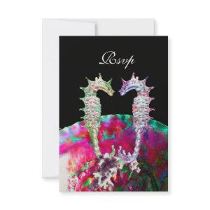 SEAHORSES BEACH WEDDING RSVP, pink blue black RSVP Card