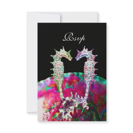 SEAHORSES BEACH WEDDING RSVP, pink blue black RSVP Card