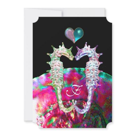 SEAHORSES IN LOVE DAMASK  BEACH WEDDING MONOGRAM