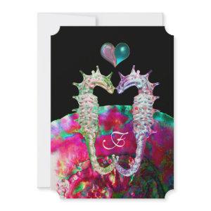 SEAHORSES IN LOVE DAMASK  BEACH WEDDING MONOGRAM