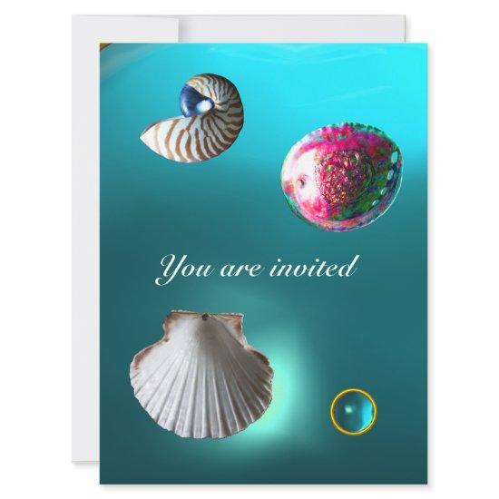SEASHELLS DAMASK GEM BEACH WEDDING blue aquamarine