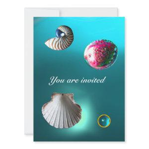 SEASHELLS DAMASK GEM BEACH WEDDING blue aquamarine