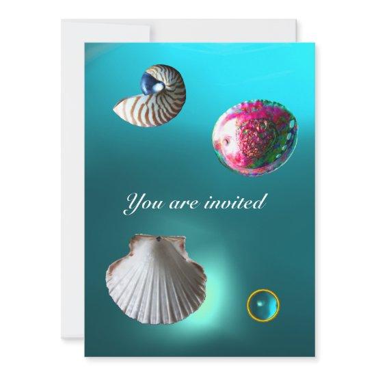 SEASHELLS DAMASK GEM BEACH WEDDING blue aquamarine
