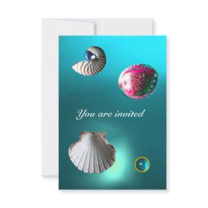 SEASHELLS DAMASK GEM BEACH WEDDING blue aquamarine