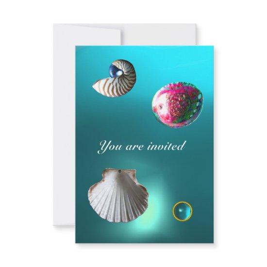 SEASHELLS DAMASK GEM BEACH WEDDING blue aquamarine