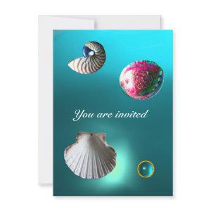 SEASHELLS DAMASK GEM BEACH WEDDING blue aquamarine