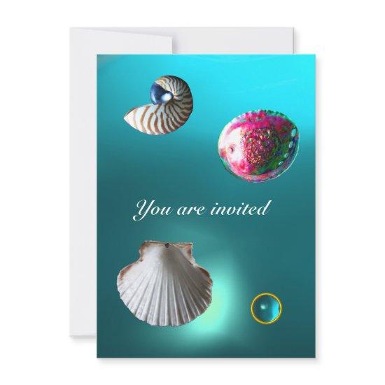 SEASHELLS DAMASK GEM BEACH WEDDING blue aquamarine