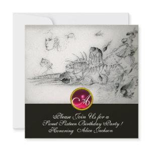 SEASHELLS SWEET 16 PARTY,Ruby Monogram Black White