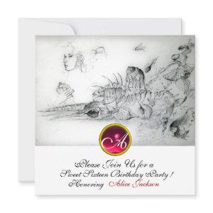 SEASHELLS SWEET 16 ,Ruby Monogram Black White