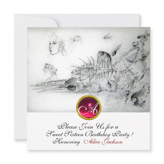 SEASHELLS SWEET 16 ,Ruby Monogram Black White