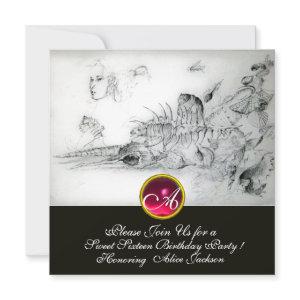 SEASHELLS SWEET SIXTEEN PARTY,Ruby Monogram White