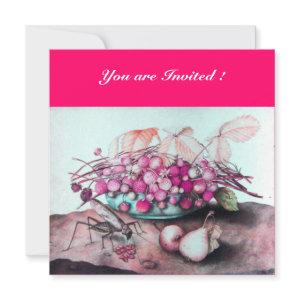 SEASON'S FRUITS / STRAWBERRIES,PEARS Fuchsia pink