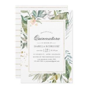 Serenity Watercolor Greenery Geometric Quinceañera