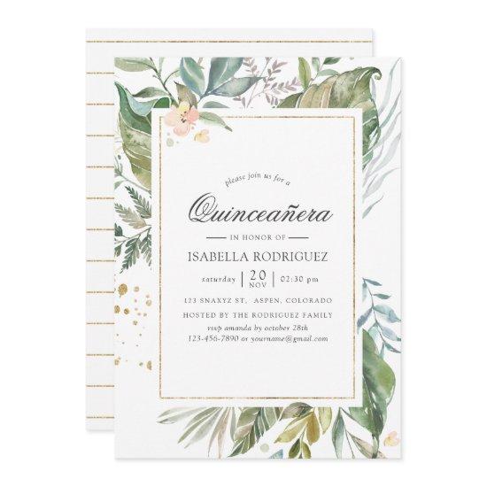 Serenity Watercolor Greenery Geometric Quinceañera