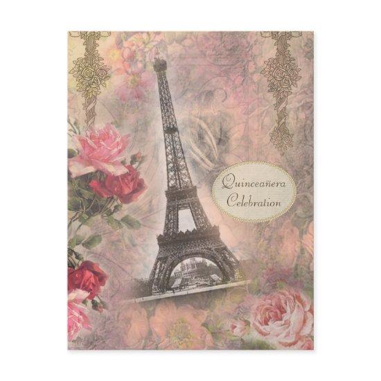 Shabby Chic Eiffel Tower & Roses Quinceanera