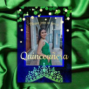 Shimmery Green, Gold, Blue Quinceanera