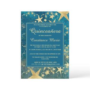 Shiny Gold and Blue Quinceanera