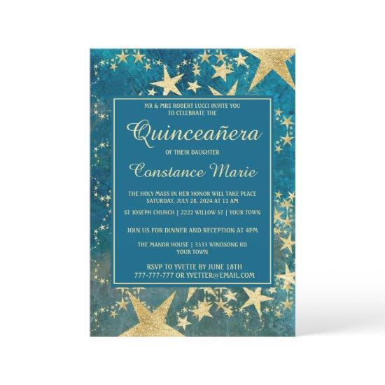 Shiny Gold and Blue Quinceanera